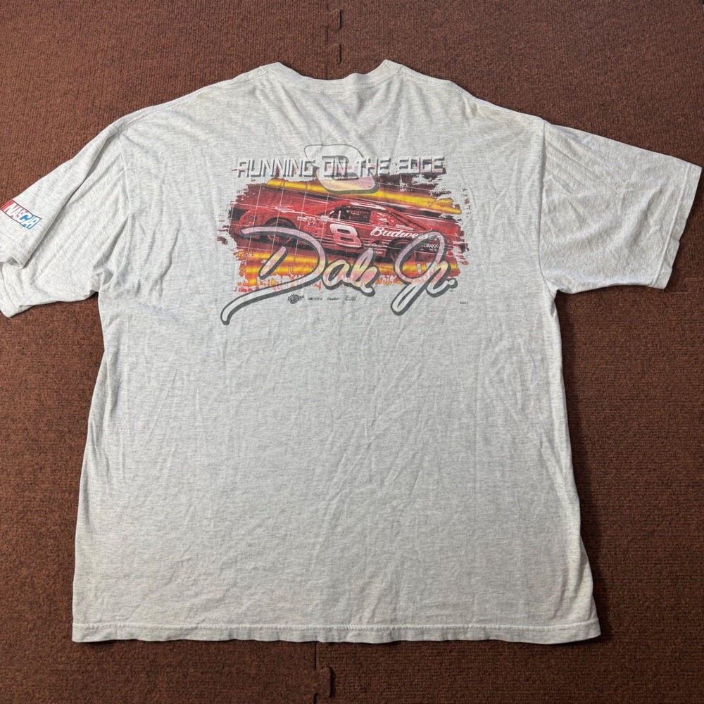 Vintage Dale Earnhardt Jr NASCAR Budweiser Racing T-Shirt‎ Mens XL Gray Graphic